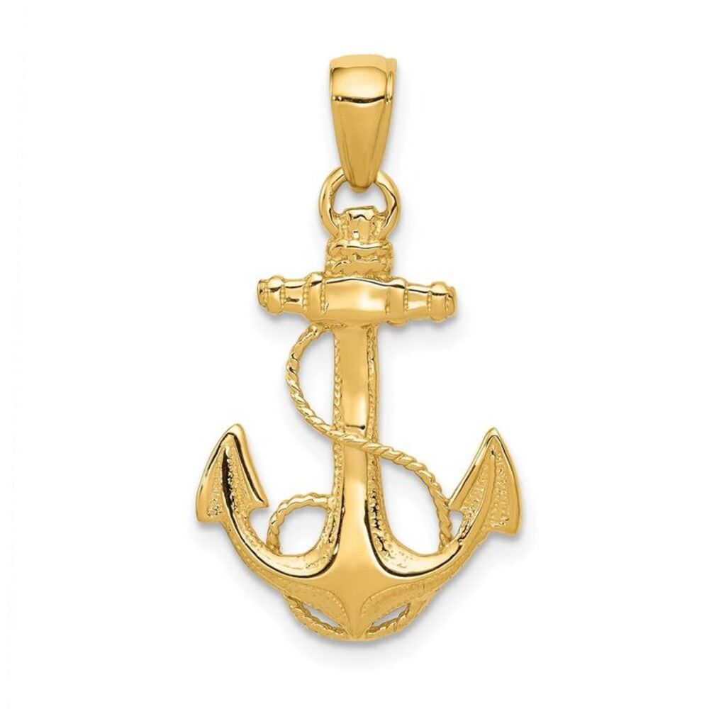10k Yellow Gold Solid Polished Anchor Pendant - image 6